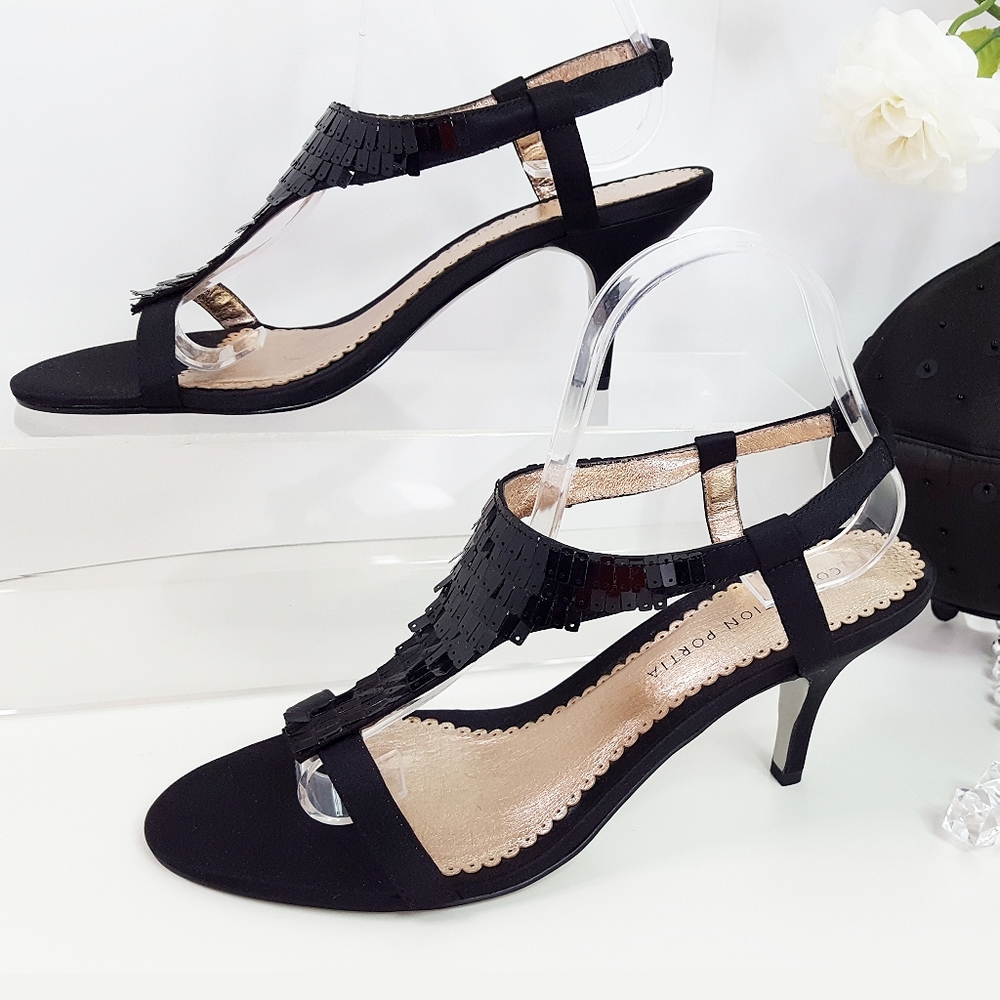 LOT OF X2🎈Collection Portia🎈Black Sequin Strap Sandal|Low Kitten Heels
